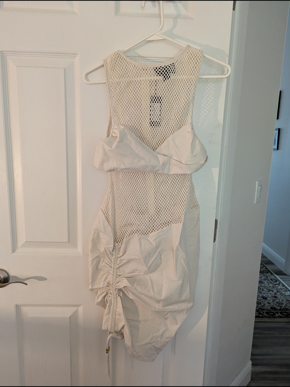 PrettyLittleThing Cream Mesh Ruched Mini Dress